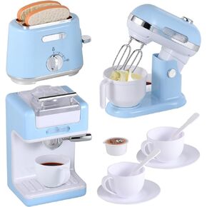 Kitchen Appliances Toys, Play Kitchen Accessories, Toy Kitchen Appliances for Kids, Pretend Kitchen Toys with Coffee Maker, Mixer and Toaster, Toy Kitchen Set Birthday Gift for Kids Ages 3+ (Blue)