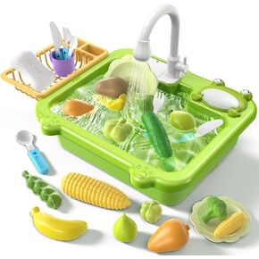 Toddler Sink Toy with Running Water, Play Sink with Electric Faucet & Play Kitchen Accessories, Bath Water Toys, Pretend Role Play Dishwasher Toys for Kids Preschool Toddlers Gifts
