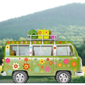 135 Pcs Flower Car Decals 60's Hippie Flower Stickers Groovy Flower Stickers Daisy Vinyl Sticker Retro Flower Decals for Car Laptops Skateboards Luggage Wall Window Decoration