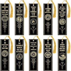 10 Pcs Motivational Bookmarks Nordic Vikings Bookmarks with Tassels Celtic Book Marker PVC Scandinavian Vikings Book Marks for Kids Classroom Supplies Office Employee Teacher Reader Present Tags