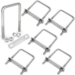 6 Pack Square U Bolts 4 Inch Inner Width Carbon Steel M10 Stainless Steel U-Shaped Bolts with Nuts & Washers Accessories for Automobiles Trailer, Boat Trailer Industrial Parts