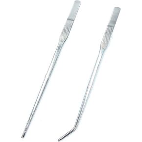 Long Reptiles Feeding Tongs Stainless Steel Straight and Curved Tweezers Set Polished Aquarium Tweezers Feeding Tools for Reptiles Lizards Bearded Dragon Gecko Snake Bird Aquatic Plants- Silver