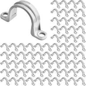 100 Pcs PVC Pipe Straps, 2 Holes Plastic Conduit Strap 1 Inch U Shape Clamp Pipe Bracket Clips for Mounting PVC Pipe Conduit and Cables