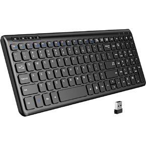 Wireless Keyboard, Quiet Keyboard for Laptop, Computer Keyboard, 2.4G Office Compact Keyboard, 114 Keys, 2 Level Foldable Stand, KG3615 External USB Keyboard for Chrome, Desktop, Windows, Mac