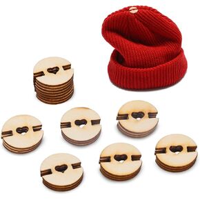 50pcs Pom Poms Buttons for Hats, 20mm Wooden Handmade Buttons Removable Love Button Faux Fur Pom Pom Holder Keepers Fastener for Knitting Beanies Caps DIY Craft Decoration
