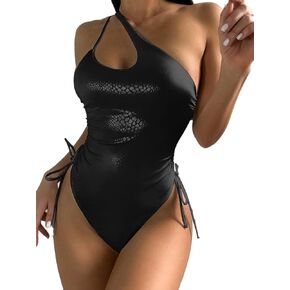 Lilosy Sexy One Shoulder Tummy Control Ruched Swimsuit High Cut Brazilian Bathing Suit 1 Piece