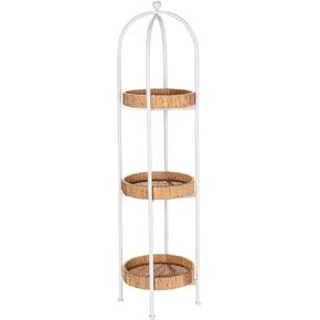 Creative Co-Op Arched Metal Plant Stand or Shelf with 3 Round Removable Rattan Trays, Natural and White