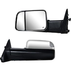 Pair Towing Mirrors fit 09-16 for Dodge Ram 1500 2500 3500 with Turn Signal Light Power Heated Black Housing Set Left+Right