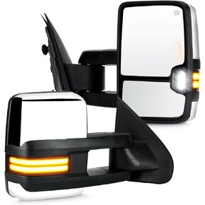 Youxmoto Towing Mirrors Fits 14-18 for Chevy for GMC; Sierra Silverado 1500 2500HD 3500HD 2014 2015 2016 2017 2018 Pickup Truck Tow Mirrors; Turn Signal/Running Light,Manual Extending/Folding; Chrome