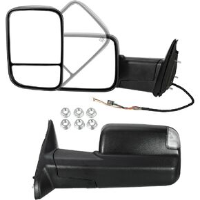 X AUTOHAUX Pair Power Heated Extended Telescoping Trailer Towing Mirrors W/LED Turn Signal Light Tow Mirrors for Dodge for Ram 1500 for Dodge for Ram 2500 3500 Puddle Lamp Filpup