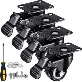2" Caster Wheels Set of 4, 2 inch Heavy Duty Casters with Brake, Noise-Free 360 Degree Swivel Plate Caster Wheels (2" (4pack Black))