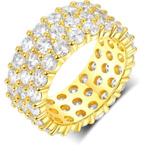 18K White Gold Plated Round-Cut Cubic Zirconia All-Around Band Ring Cocktail Jewelry for Women and Men