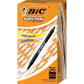 BIC Soft Feel Black Retractable Ballpoint Pens, Medium Point (1.0mm), 36-Count Pack, Black Pens With Soft-Touch Comfort Grip