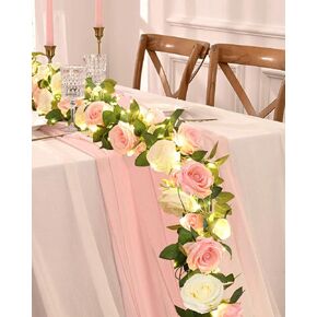 4Pcs Pink Flower Garland Spring Garland, 26.4Ft Artificial Flower Vines Rose Garland Hanging Rose Vines for Wedding Arch Garden Ceremony Background Room Wall Decor
