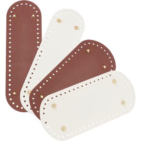 PH PandaHall 4pcs Plastic Bag Bottom 2 Sizes 8.6x4"/10.2x3.2" Oval Bag Base White Brown Insert Cushion Base Nail Bottom Shaper with Holes for DIY Knitting Crochet Bags Tote Bucket, 3.5mm Hole
