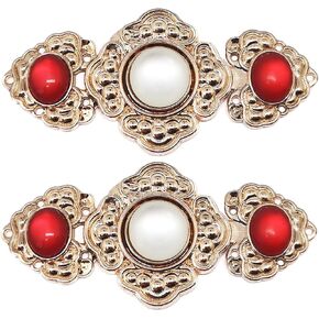 Vintage Chinese Style Cape or Cloak Clasp Fastener Decorative Sew On Hooks and Eyes Cardigan Clip DIY Clothing Sewing Light Gold Plum Blossom Two Bright Red Middle White Diamon Zinc Alloy (5Set)