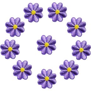 20 Pcs Purple Embroidery Sunflower Daisy Flower Sew On Iron On Patch Badge Bag Hat Jeans Jackets Applique Embroidered Appliqué Patches Trim and Embellishments