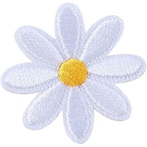 20Pcs White Daisy Flower Patch Clothing Iron On Patches Embroidered Sew Applique for DIY Decoration T-Shirt Backpack Hoodies Shoes Bags Embroidered Appliqué