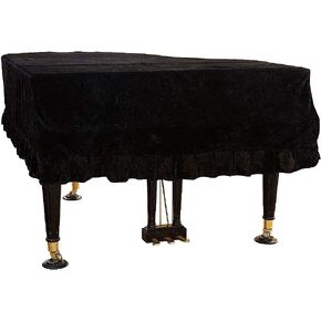 J&C Grand Piano Cover 220G Thicker Pleuche Cloth Golden Velvet 5ft 5.5ft 5’8ft 6ft 6.8ft 7.5ft 8 ft Dust-proof Anti-static Universal Covers Black (230 -240cm)