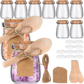 10 Pcs Small Glass Jars with Cork Lids Spoons 3.4 oz Mini Yogurt Jars with Lid Pudding Jars Glass Favor Containers for Candy Cake Jam Honey Wedding Favor with Label Tag String