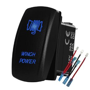 Blue Led Winch Power Rocker Switch with Jumper Wires 5Pin On Off SPST Toggle Switch for Car Truck Trailer Jeep UTV SXS RZR Motor Can-Am Defender 12V 20Amp