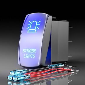 Rocker Switch Strobe Lights,Laser Etched Toggle Switch ON/Off SPST 5Pin 12V 24V Switch Jumper Wires for Cars Trucks Caravans Marine Boat ATV UTV RV