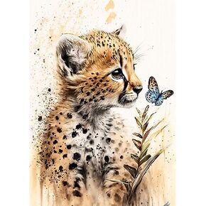 MOBDEA لوحة ماسية ليوبارد، مجموعات طلاء ماسية، مجموعات فنية ماسية خماسية الأبعاد، لوحات نقاط ماسية كاملة للمبتدئين، مجموعات طلاء ماسية للحيوانات لديكور الحائط المنزلي 30 × 40 سم in Kuwait