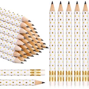 Crtiin 50 Pcs Half Pencils with Eraser Golf Pencils for Baby Bridal Shower Mini Game Pencils Sharpened Pencils Wooden Pocket Pencils for Wedding School Office Supplies, 4 Inch (Dot)