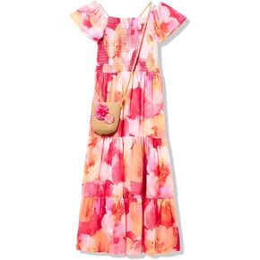 Speechless Girls' Flutter Sleeve Chiffon Maxi Tiered Dress