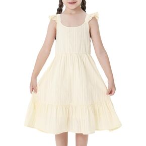 PATPAT Toddler Girl's Summer Dresses Floral Ruffle Sleeveless Casual Vacation A-line Sundress 4-12 Years