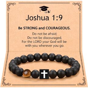 UNGENT THEM Mens Natural Stone Cross Bracelet - Easter Christmas Christian Baptism Birthday Graduation Gifts for Boys Teens