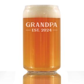 Grandpa Est 2022 - New Grandfather Beer Can Pint Glass Gift for First Time Grandparents - Bold 16 Oz Glasses