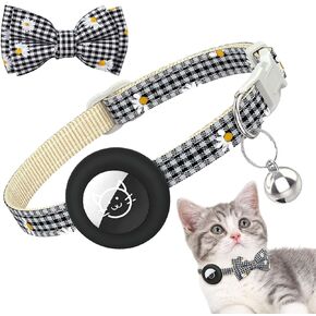 Air Tag Kitten Collar with Bell - Stylish Cat Collars with Bow Tie, Kitten Collar Breakaway with Adjustable Buckle Suitable for Cats and Puppies - Black Cat Collar