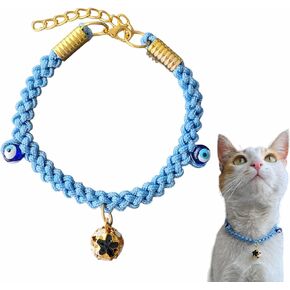 Cat Collar with Bell is Soft, Evil Eye Beads for Girls and Boys Cats,Adjustable Collar for Small and Large Cats, Small Breed Dogs (Blue)