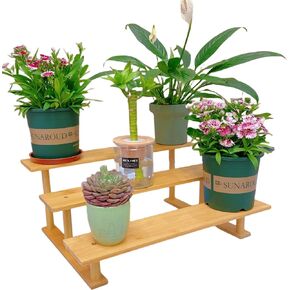 3 Tier Wood Display Riser Stand Succulent Windowsill Shelf Kitchen Counter Shelf Organizer Tiered Countertop Display Jewelry Makeup Dolls Cupcake Collection
