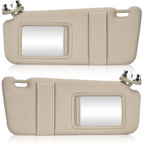 Left Driver & Right Passenger Side Sun Visor with Light Fit for Toyota Camry 2007 2008 2009 2010 2011 Beige Replace # ‎74320-06800-B0 74310-06770-B0 (1 Pair)