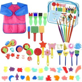Kids Paint Brushes Sponge Kits, 52 Pcs Painting Brushes Drawing Tools Kits,Children Early DIY Learning Paint Sets for Kids Arts and Crafts for Toddlers