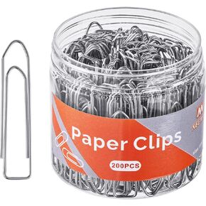 Large Paper Clips, 200 Count Jumbo Paperclips - Durable Metal Office Clips - 2 Inch Nickel-Plated Paper Clip