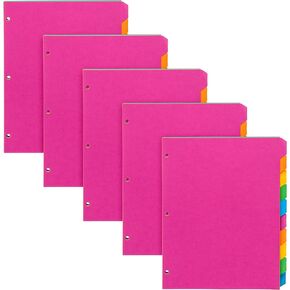 Pukka Pad 10 Part Dividers - 5 Packs of 10 Tab Set, 3-Ring Binder Compatible, 8 1/2 x 11 Inches - Bright Colors