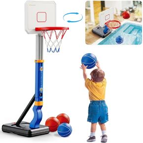 Toddler Basketball Hoop Set, Indoor Mini Basketball Hoop Poolside Basketball Stand Height Adjustable Outdoor Basketball Toys with 4 Balls, Pump for Kids Age 3 4 5 6 Birthday Gifts