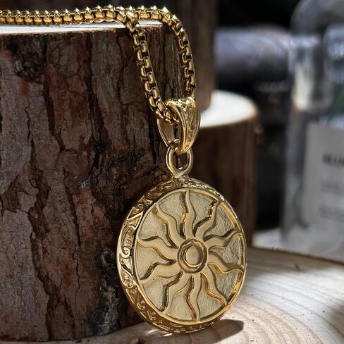 bahamut Greek Mens Jewelry Sun Pendant Necklace for Men Women Boys, Stainless Steel Vintage Protective Amulets Gifts in Saudi Arabia