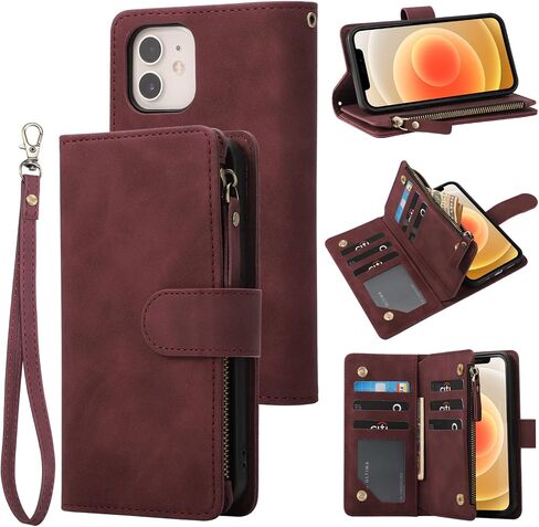 RANYOK Wallet Case Compatible with iPhone 12/12 Pro (6.1 inch), Premium PU Leather Zipper Flip RFID Blocking Wallet with Wrist Strap Magnetic Closure Built-in Kickstand Protective Case - Baby Blue in Saudi Arabia