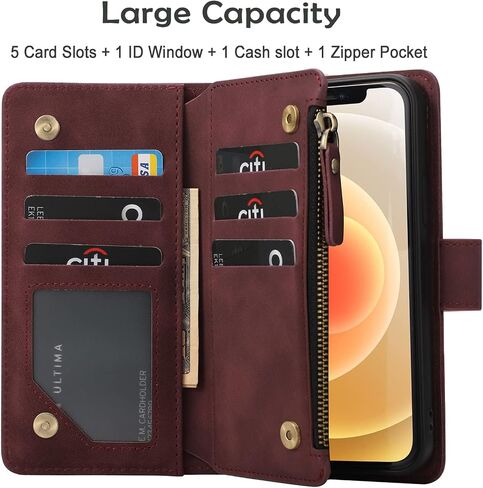 RANYOK Wallet Case Compatible with iPhone 12/12 Pro (6.1 inch), Premium PU Leather Zipper Flip RFID Blocking Wallet with Wrist Strap Magnetic Closure Built-in Kickstand Protective Case - Baby Blue in Saudi Arabia