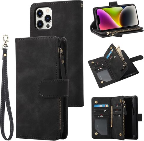 RANYOK Wallet Case Compatible with iPhone 12/12 Pro (6.1 inch), Premium PU Leather Zipper Flip RFID Blocking Wallet with Wrist Strap Magnetic Closure Built-in Kickstand Protective Case - Baby Blue in Saudi Arabia