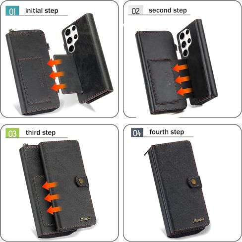 for Samsung Galaxy S24 Ultra Wallet Case,Multi-Function Wallet Case, Detachable 3 in 1 Magnetic Galaxy S24 Ultra Case Wallet,Flip Strap Zipper Card Holder Phone Case with Shoulder Straps(Black) in Saudi Arabia