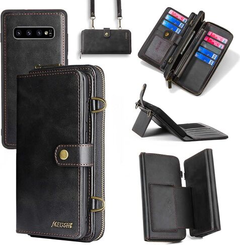for Samsung Galaxy S24 Ultra Wallet Case,Multi-Function Wallet Case, Detachable 3 in 1 Magnetic Galaxy S24 Ultra Case Wallet,Flip Strap Zipper Card Holder Phone Case with Shoulder Straps(Black) in Saudi Arabia