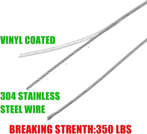 طقم حبل سلكي مطلي بالفينيل بطول 328 قدمًا، وقطر 1/16 بوصة، وكابل سلك من الفولاذ المقاوم للصدأ 304، حبلا 7 × 7 مع 50 قطعة من حلقة تجعيد الألومنيوم و10 قطع مشبك in Kuwait