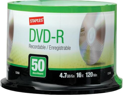 STAPLES 623616 4.7Gb 16X DVD-R Spindle 50/Pack (13164) in Saudi Arabia
