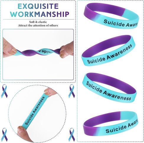 250 Pcs Suicide Prevention Awareness Kit 50 Silicone Wristband Bracelet 50 Awareness Ribbon 50 Pins 50 Purple Ribbon Retractable Pen 50 Suicide Awareness Stickers for Charity Events Party in Saudi Arabia