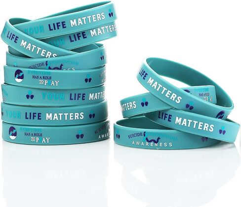 50 Pcs Mental Health Awareness Suicide Prevention Bracelets Silicone Wristbands Teal Purple Ribbon Support Bracelets Suicide Awareness for Women Men Teen Mental Health Care Activities Supplies in Saudi Arabia